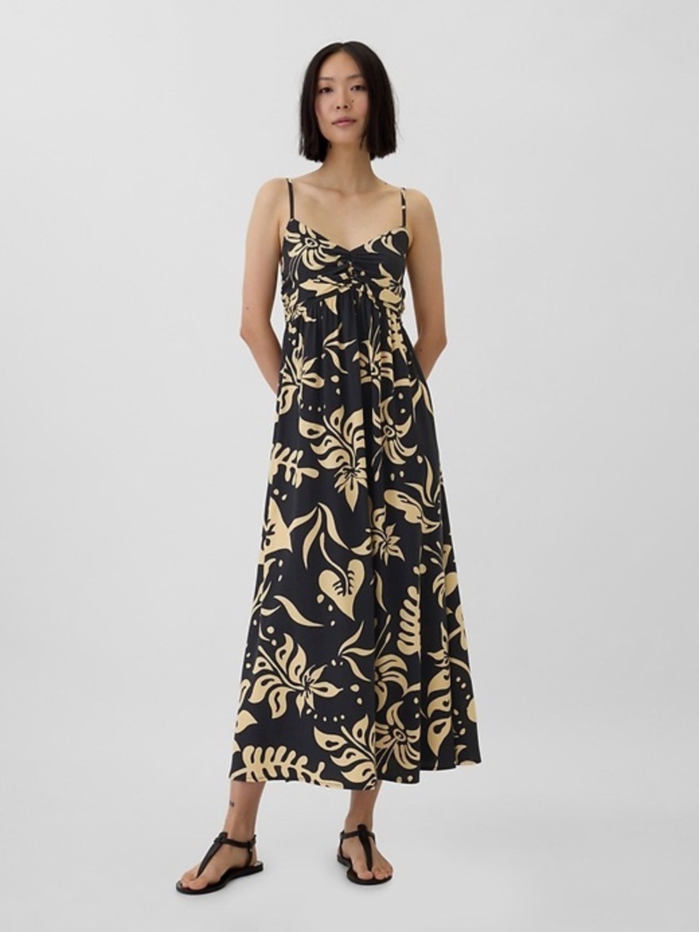 GAP sleeveless maxi dress in black floral